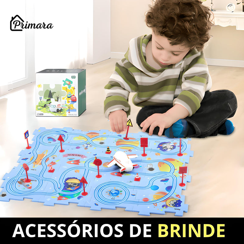 Pista Carkids - Carrinho Elétrico com Trilha Educativa + Acessórios de Brinde